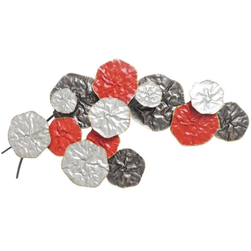 Décoration murale métal bouquet abstrait rouge gris