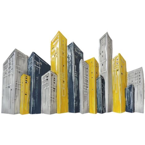 Décoration murale métal buildings gris et jaunes