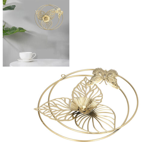 Décoration Murale Métal doré Butterfly Fleur Sculpture en Fer pour Salon Bureau Chambre