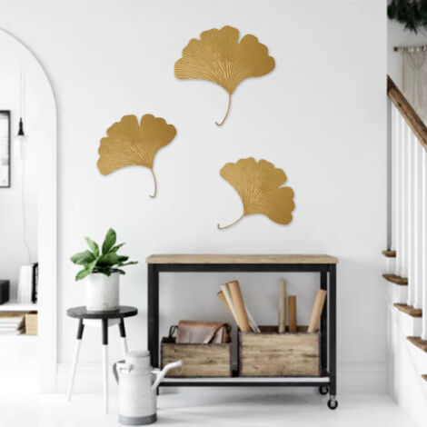 Décoration Murale Métal Ginkgo Biloba Artisanale Élégante Moderne Sans Décoloration Fer pour Salon Chambre Salle à Manger Porche
