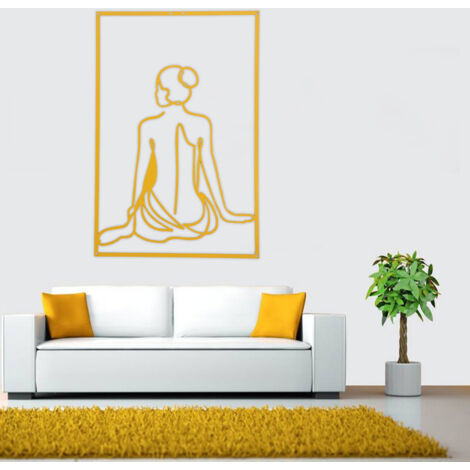 Décoration Murale Métallique, Art Minimaliste Femme, Figure Linéaire Moderne 45x30cm pour Salon et Bureau, 262-289g, 1 Pièce
