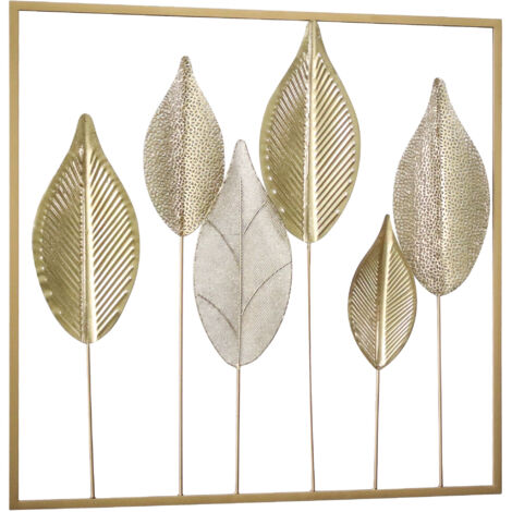 Décoration murale métallique feuille dorée 70x70 cm