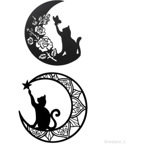 Décoration murale Modèle B - Silhouette de chat - Métal - 2 pièces - 33 cm