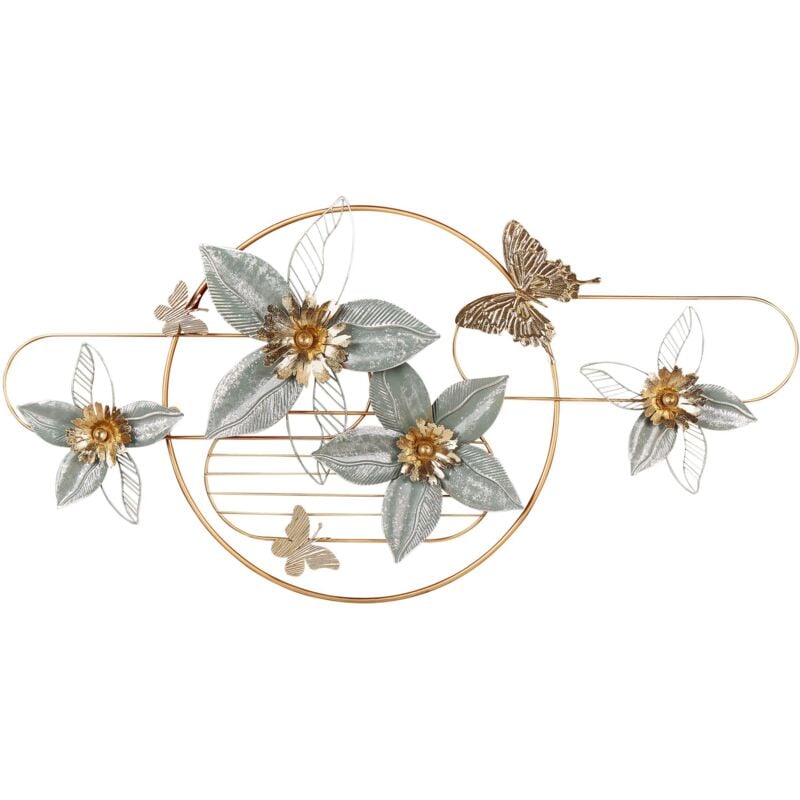 Décoration Murale Moderne en Fer Fait à la Main Fleurs Dorée Tantalum