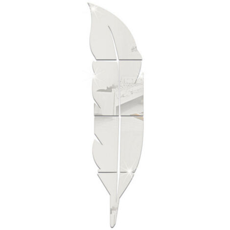 Décoration murale moderne pour la maison : stickers muraux 3D en acrylique effet miroir et plumes, amovibles, pour salon ou bureau (argenté, petit format)