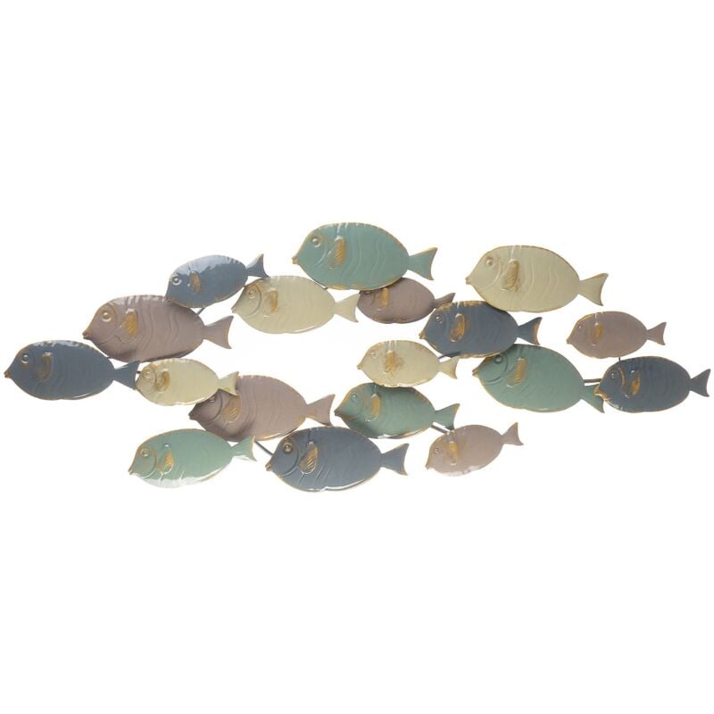 Décoration Murale au Style Aquatique avec un Banc de Poisson en Métal de Couleur Bleu Rose Vert et Beige Moderne 123 x 47 cm Beliani
