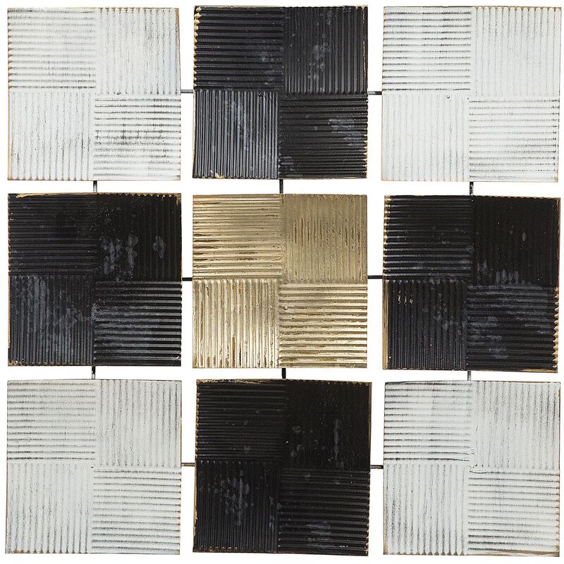 Décoration Mural avec différentes Plaques de Forme Carrée en Métal Noir Doré et Blanc pour Intérieur Moderne et Contemporain 50 x 50 cm Beliani
