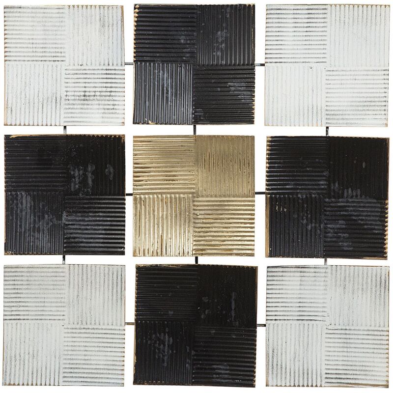 Décoration Mural avec différentes Plaques de Forme Carrée en Métal Noir Doré et Blanc pour Intérieur Moderne et Contemporain 50 x 50 cm Beliani