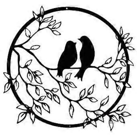 Décoration murale oiseau en métal sur une branche d'arbre, silhouette d'oiseau en fer noir, art mural suspendu en métal pour jardin intérieur et extérieur