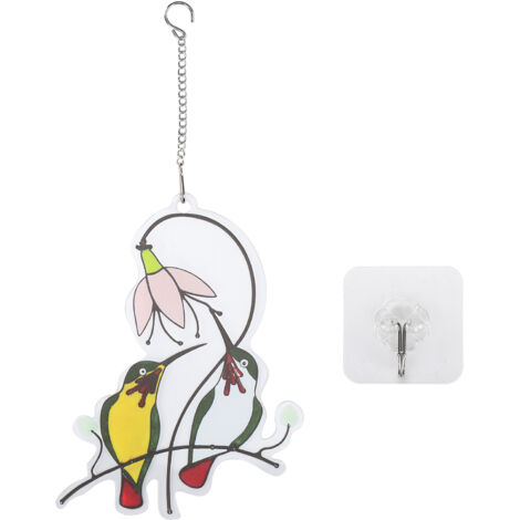 Décoration Murale Oiseaux en Métal - Pendaison pour Porte Fenêtre Jardin Bureau - Cadeau Original Forme Deux Oiseaux Verts