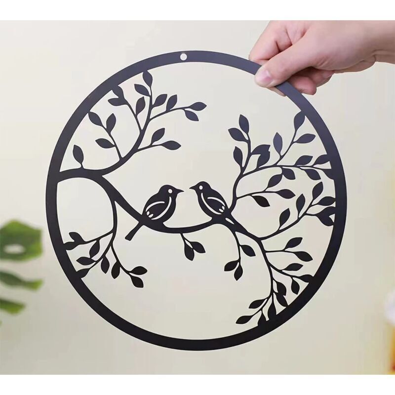 Decoration Murale Oiseaux Metal Art Mural en Métal Oiseau Deco Murale Metal Noir pour Chambre, Salon, Cuisine(28CM/11 Pouces de Diamètre)