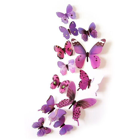décoration murale papillon - 3DPapillons colorés 12Seul paquet -Violet