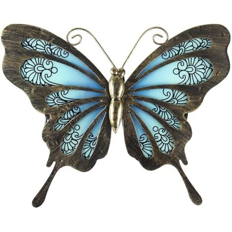 Décoration murale papillon en métal pour jardin extérieur, clôture, suspension en verre pour patio ou lit