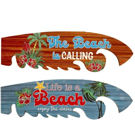 Décoration murale planche de surf 2 unités - Décoration originale pour jardin et extérieur, style plage et été