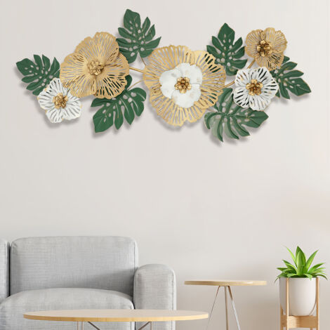 Décoration murale pour salon, décorations murales 3D, sculptures murales florales, décorations métalliques à suspendre pour canapé, ornements muraux pour bureau, 138 x 57 cm (54,33 x 22,44 pouces)