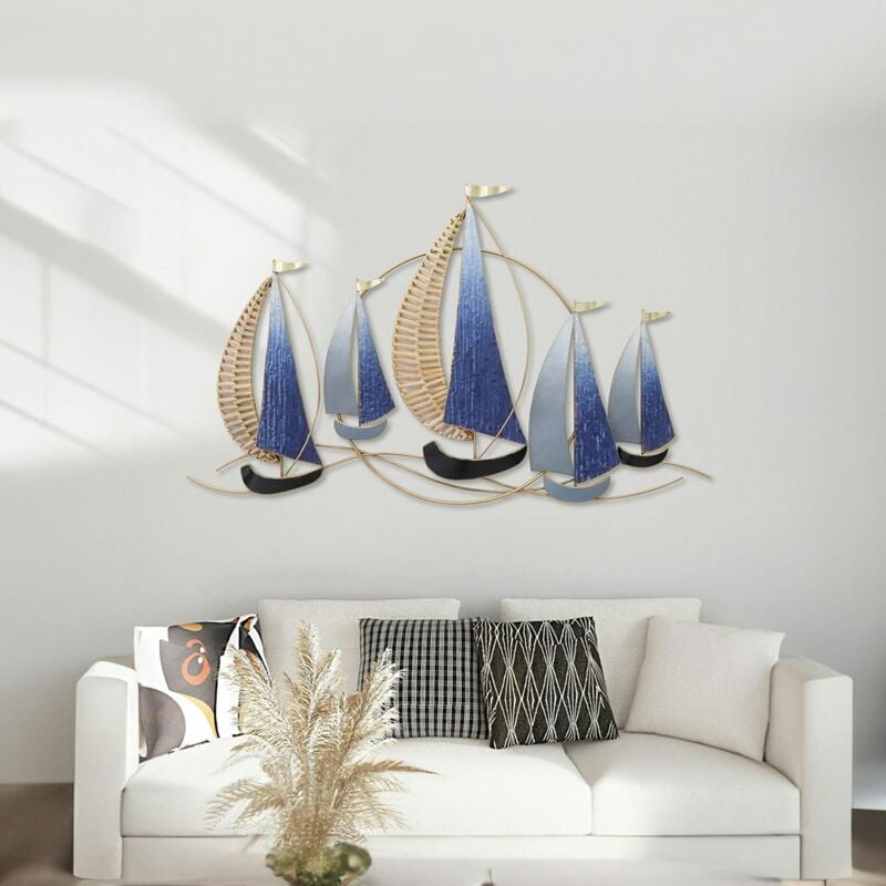 Décoration murale régate 5 voiliers bleus