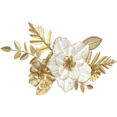 Décoration murale romantique en métal – Motifs floraux crème et doré, 60 cm DEC050029