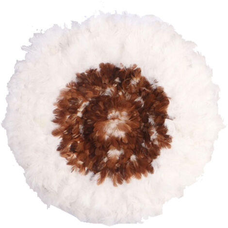 Décoration murale ronde 70 cm en plumes blanc et marron