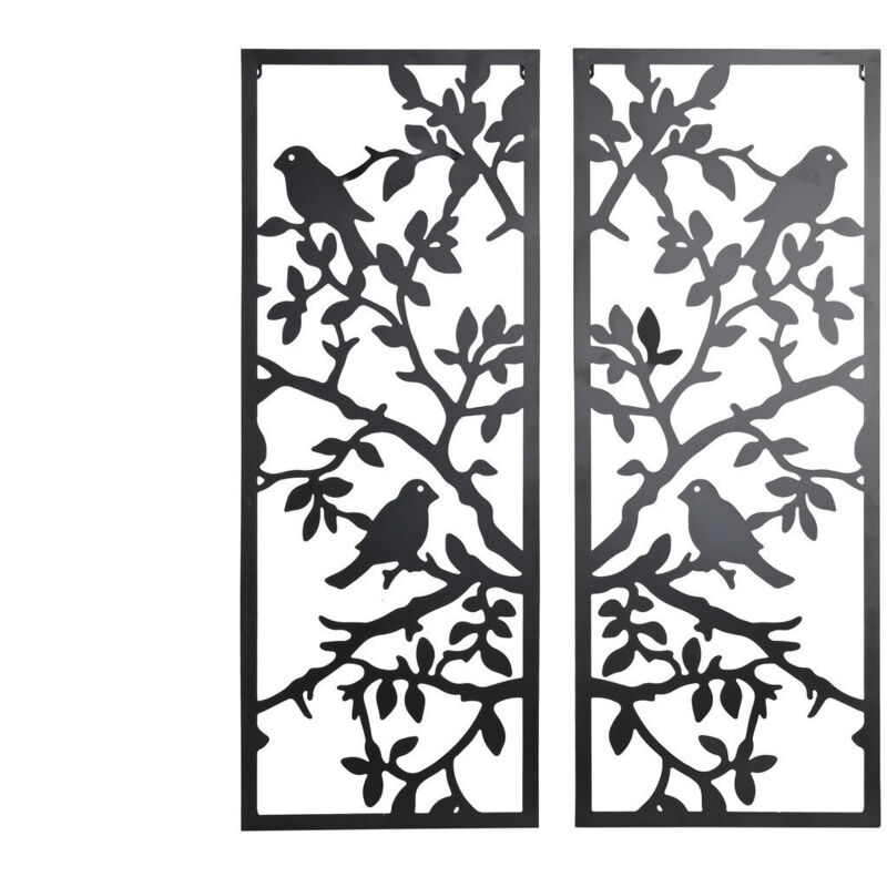 Décoration Murale Set 2 Métal 70X1,3X90 Oiseaux
