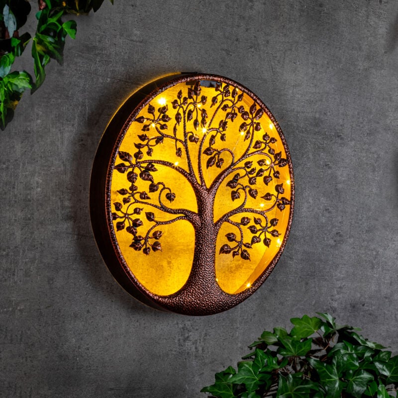 Décoration murale solaire led arbre - env. ø 40 cm - 24 led blanc chaud / décoration murale de jardin