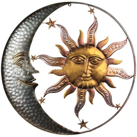 Décoration murale soleil et lune en métal, décoration murale jardin créatif, art mural rétro décoratif pour salon et chambre