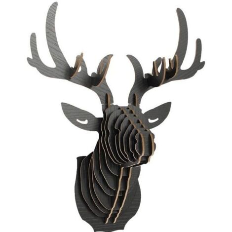 Décoration Murale - TEMPSA - Tête de Cerf Sculpture DIY 3D Bois - Noir - Contemporain - Design