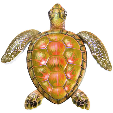 Décoration murale Tortue en fer (1 pièce, jaune) - Ornement artisanal pour jardin et salon