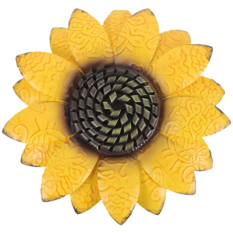 Décoration Murale Tournesol en Métal Jaune, Sculpture Florale 3D pour Salon, Terrasse et Jardin
