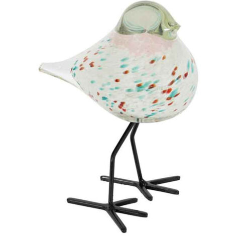 Décoration oiseau blanc vert rose en verre et métal 11x8x14cm