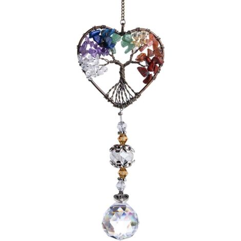Décoration pendentif arbre de vie en cristal en forme de coeur