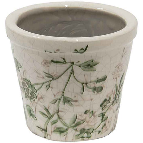 Décoration pot de fleurs beige vert 8x7cm