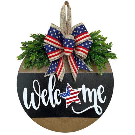 Décoration pour la fête de l'Indépendance, panneau de porte de bienvenue du 4 juillet, suspension en bois patriotique
