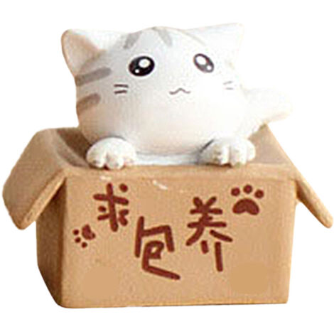 Décoration PVC Carton Chat Statuette Collectible pour Jardins et Espaces Intérieurs - Ensemble 1 - Blanc, Noir, Jaune, Gris - Dimensions 3 x 2.5 x 1.8cm