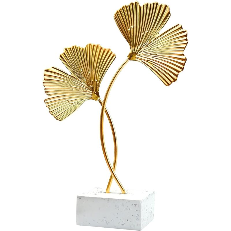 Décoration Salon,Statue Décoration Intérieur Maison,Ginkgo Biloba Sculpture Feuille Métal,Ornement pour Salon, Bureau,Déco Maison Moderne(28 x 14 cm)