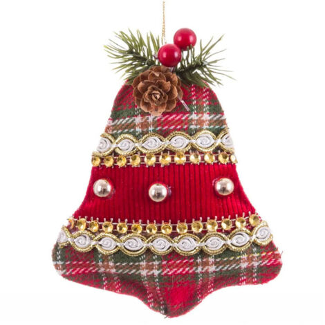 Décoration sapin de noël classique cloche tissu 11x4x15cm