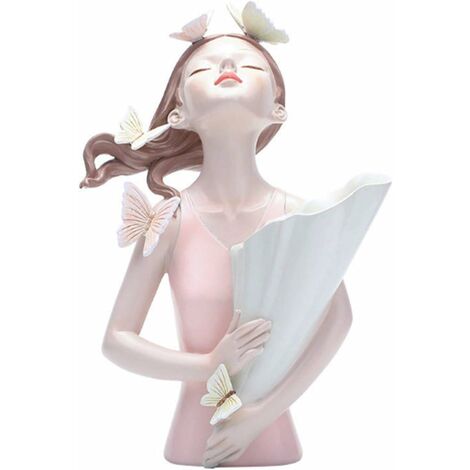 Décoration Sculpture en résine en forme de papillon pour fille, décoration de la maison, salon, chambre à coucher (fille rose avec vase)