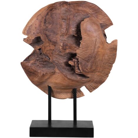 Décoration sur Pied en Silhouette de Poisson Sculpté dans le Bois de Teck Idéal sur une Bibliothèque et autres Meubles en Bois Beliani