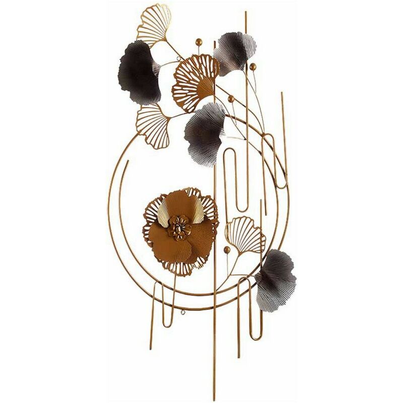 Décoration murale abstraite en métal avec des fleurs (63 x 121 x 9,5 cm)