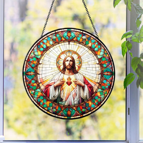 Décoration vitrail – Attrape-soleil pour intérieur, Diamètre : 12.5 cm
