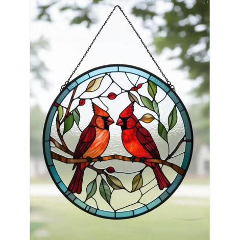 Décoration vitrail cardinal 12,5 cm, attrape-soleil