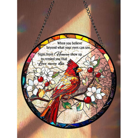 Décoration vitrail cardinal 25 cm, attrape-soleil intérieur