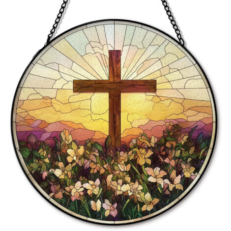 Décoration vitrail chrétien 15 cm – Ornement suspendu