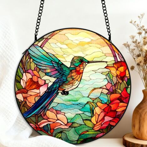 Décoration vitrail colibri attrape-soleil 16 cm fenêtre suspension élégante cadeau grand-mère