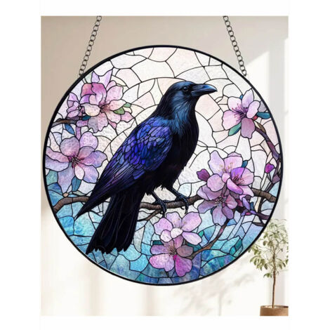 Décoration vitrail corbeau 12,5 cm, attrape-soleil intérieur pour salon