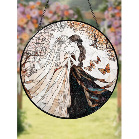 Décoration vitrail couple 12,5 cm, attrape-soleil