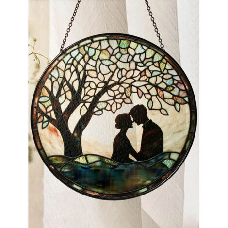 Décoration vitrail mariage couple 12,5 cm, attrape-soleil