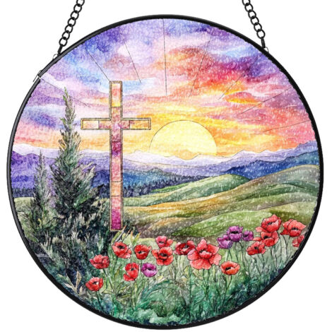 Décoration vitrail rond suspendue – Attrape-soleil pour porte, fenêtre et mur, cadeau femme homme maman papa, Diamètre : 9 cm