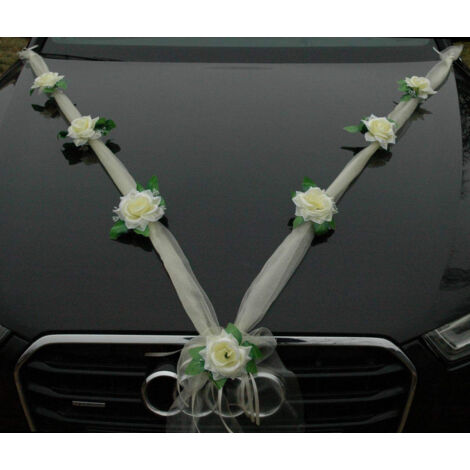 Décoration Voiture Mariage Organza Crème/Blanc