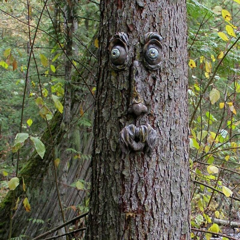 Décorations artistiques 3D en forme de visage d'arbre de vieil homme - Sculpture amusante de visage d'arbre fantaisiste - Décoration de jardin