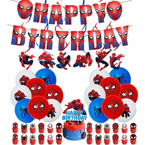 Décorations d'anniversaire Spiderman Ballons Spiderman Joyeux anniversaire bannière Décorations de gâteau suspendus